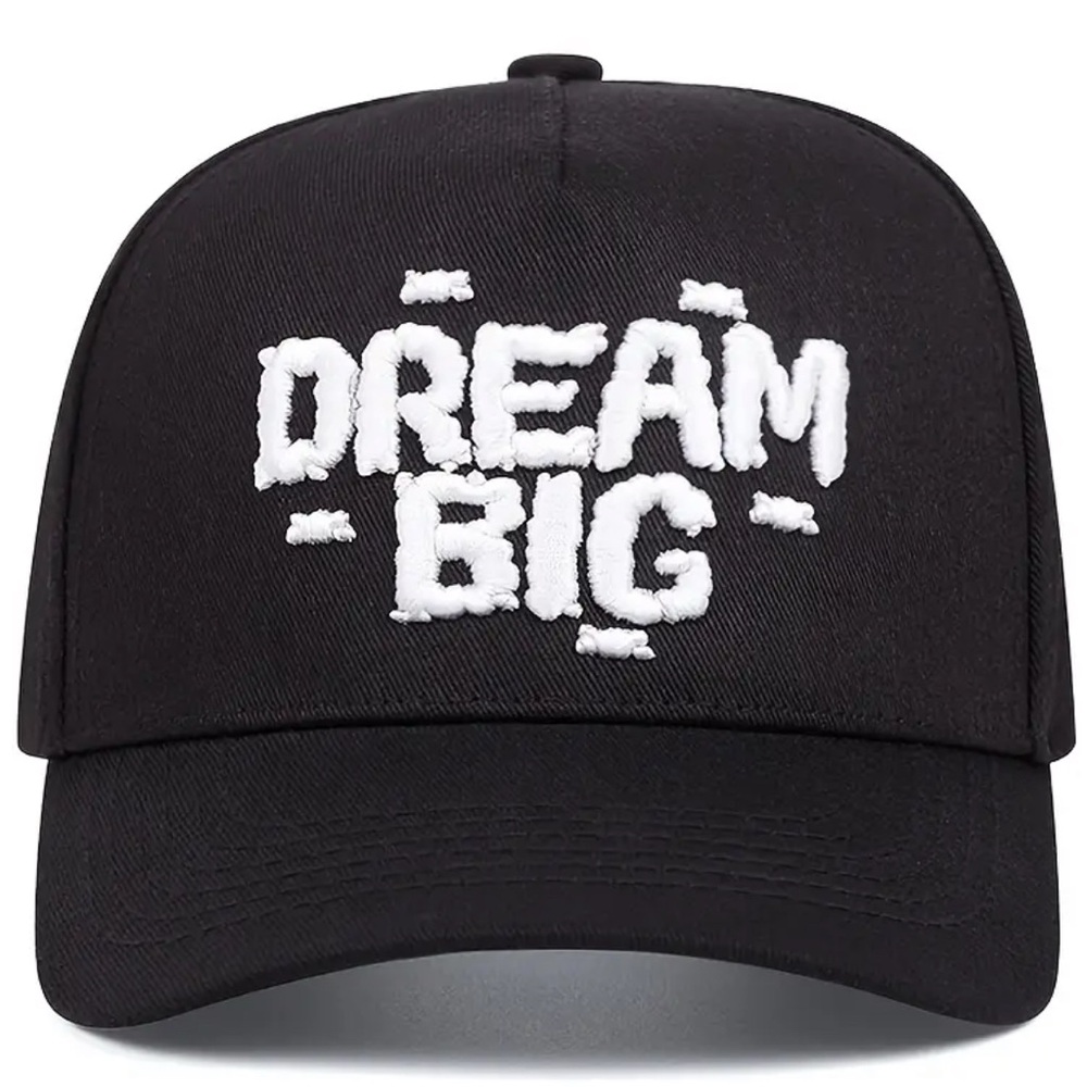 Black Cap with White 'Dream Big' Embroidery